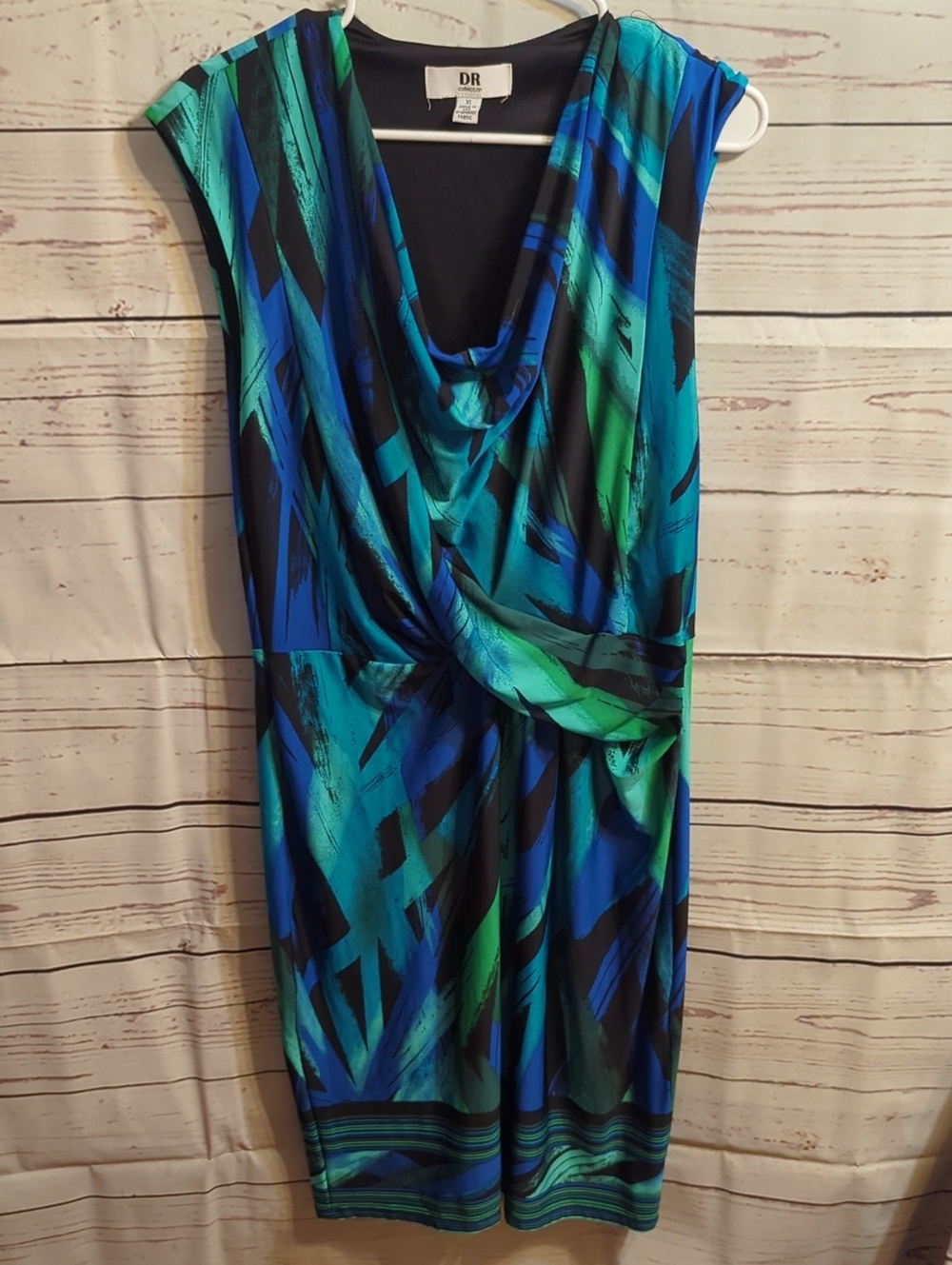 DR Collection Blue & Green Abstract Sleeveless Dress